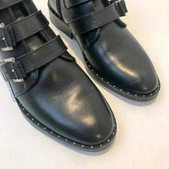 LITTLE BURGUNDY Black Leather Buckle Almond Toe Western Ankle Booties Women's 6 - Picture 2 of 9